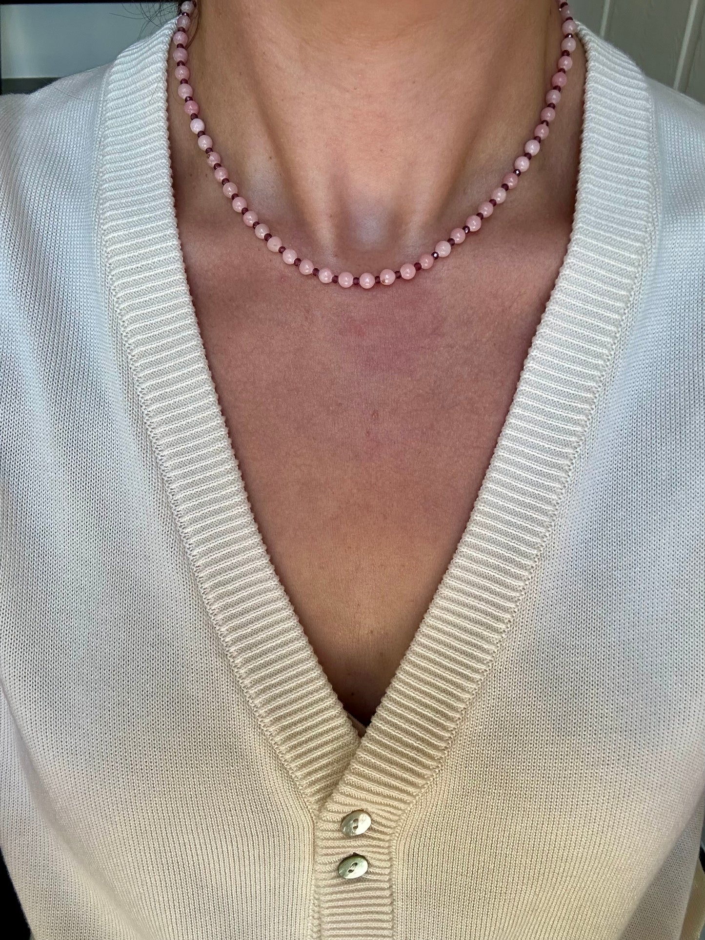 Mini Pink Opal and Garnet Necklace