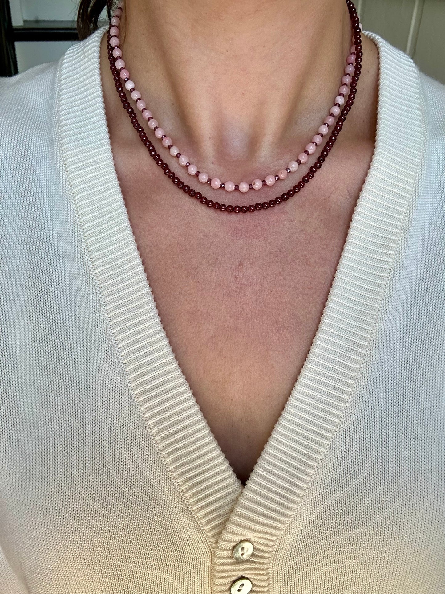Mini Pink Opal and Garnet Necklace